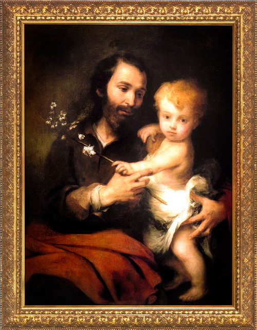 St. Joseph and the Christ Child by Murillo - Gold Framed Art