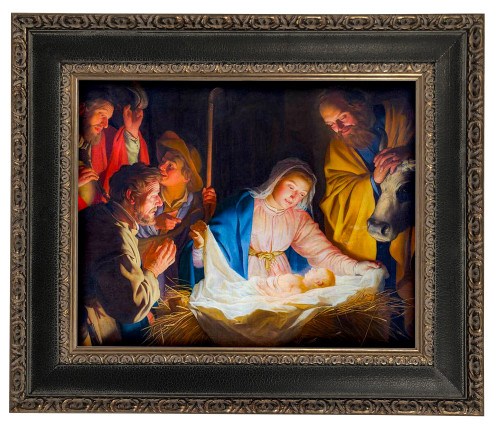 LIMITED EDITION Adoration of the Shepherds by Gerard van Honthorst - Black and Antique Metallic Framed Canvas