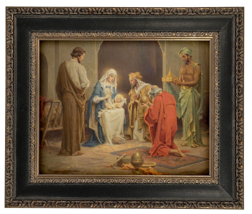 LIMITED EDITION Chambers' Nativity - Black and Antique Metallic Framed Canvas