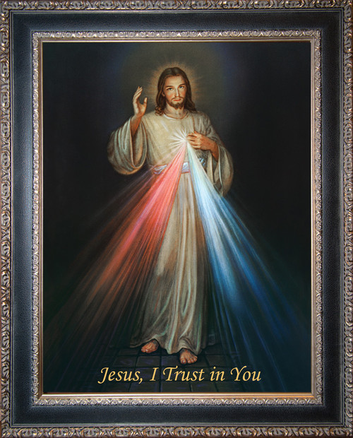 LIMITED EDITION Divine Mercy - Black and Antique Metallic Framed Canvas