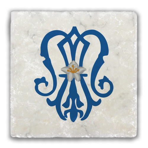 Marian Symbol with Lily Tumbled Stone Tile