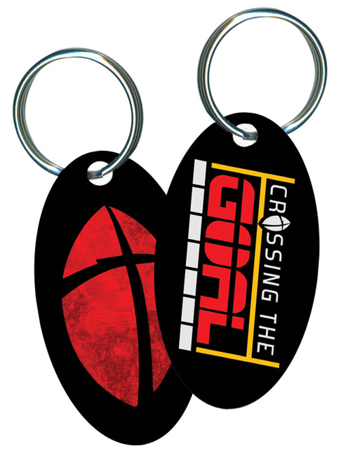 Crossing the Goal Oval Keychain