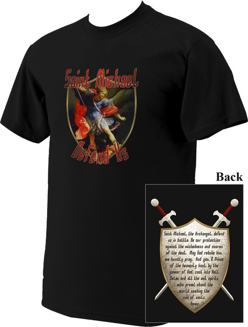 St. Michael Defend Us Full Color T-Shirt - Catholic to the Max