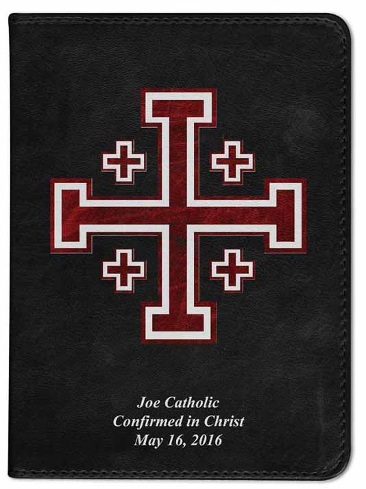 Personalized Catholic Bible with Cross of Jerusalem (Crusader) Cover - Black RSVCE