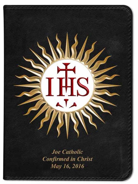 Personalized Catholic Bible with Jesuit IHS Cover - Black RSVCE