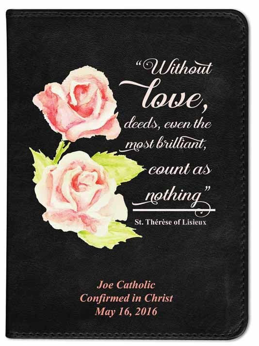 Personalized Catholic Bible with St. Therese Rose Cover - Black NABRE