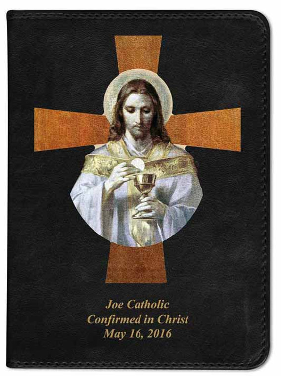 Personalized Catholic Bible with Bread of Angels Cross Cover - Black NABRE