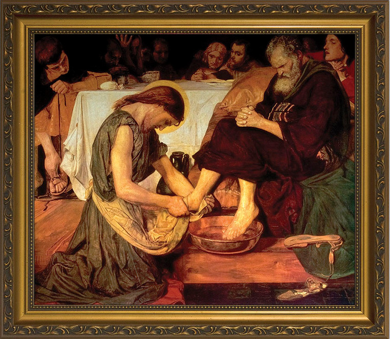 Christ Washing the Feet of the Apostles by Brown - Gold Framed Art