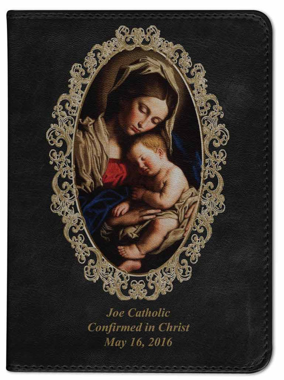 Personalized Catholic Bible with Madonna and Her Child Cover - Black RSVCE