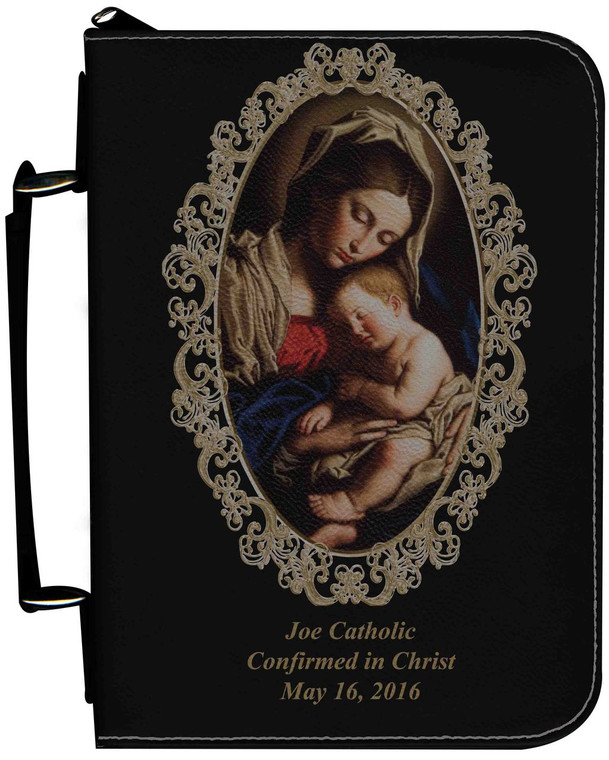 Personalized Bible Cover with Madonna and Her Child Graphic - Black