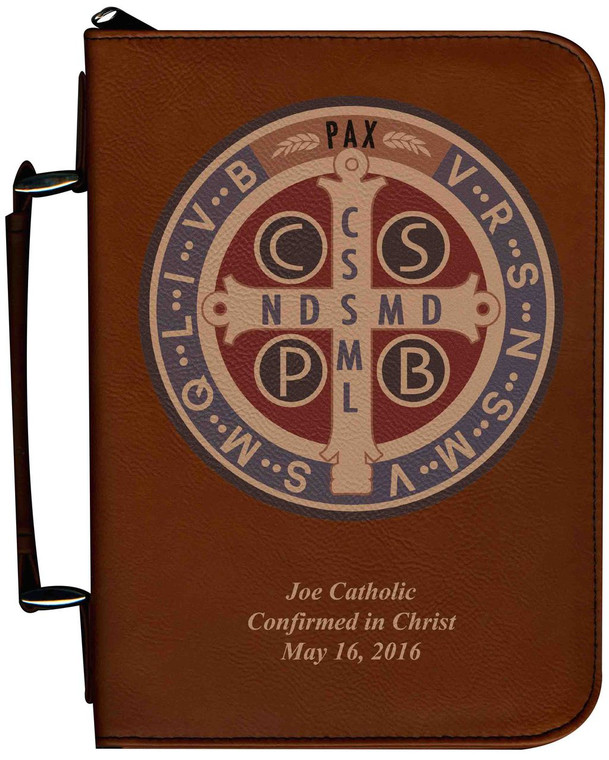 Personalized Bible Cover with Benedictine Medal Graphic - Tawny