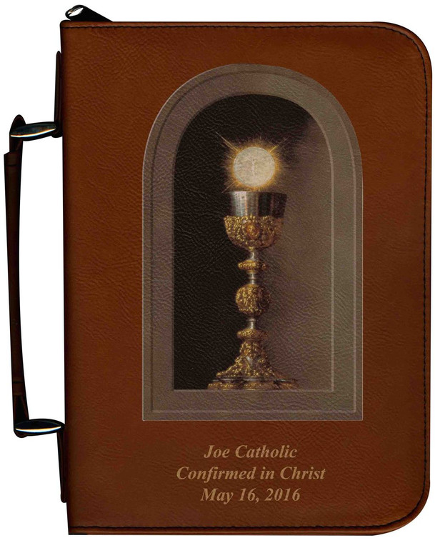 Personalized Bible Cover with Eucharistic Graphic - Tawny