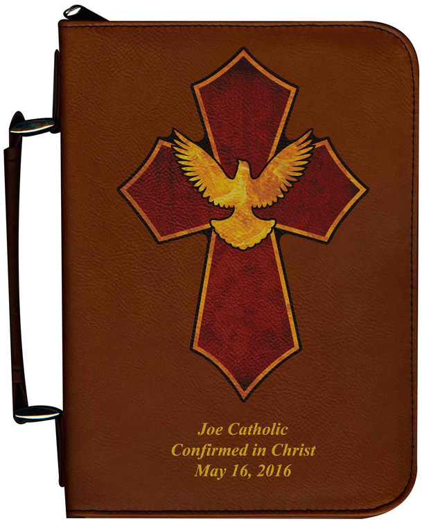 Personalized Bible Cover with Holy Spirit Cross Graphic - Tawny