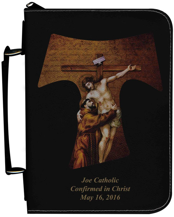 Personalized Bible Cover with St. Francis Tau Cross Graphic - Black