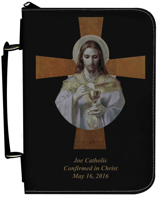 Personalized Bible Cover with Bread of Angels Cross Graphic - Black