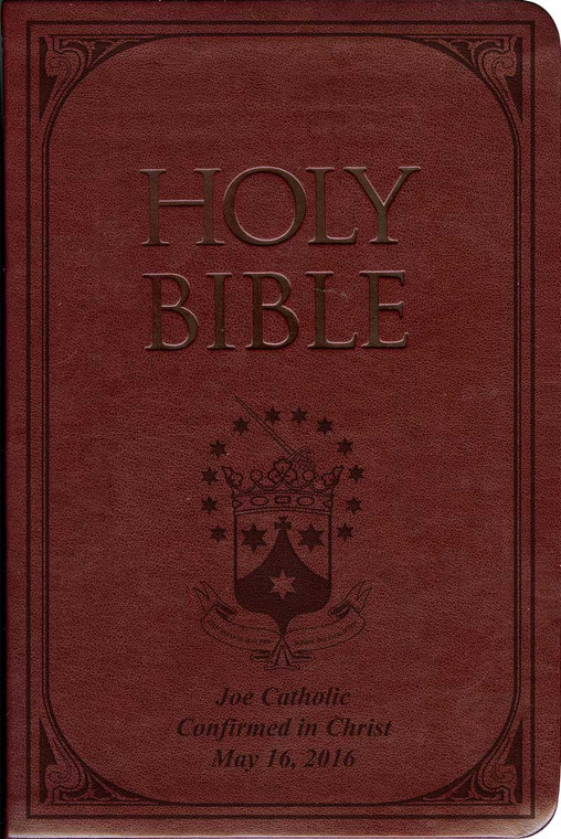 Laser Embossed Catholic Bible with Discalced Carmelite Crest 2 Cover - Burgundy NABRE