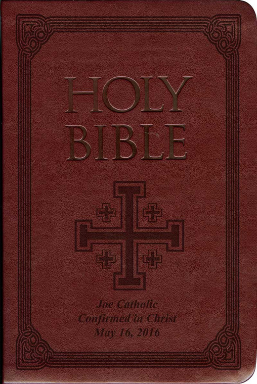 Laser Embossed Catholic Bible with Crusader Cross Cover - Burgundy NABRE