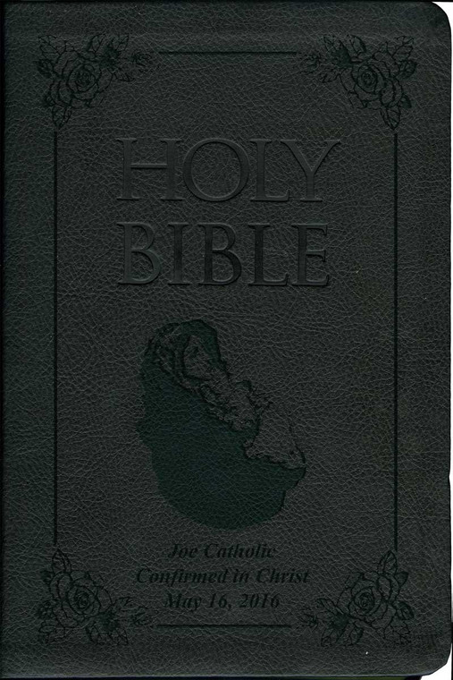 Laser Embossed Catholic Bible with Madonna of the Streets Cover - Black NABRE