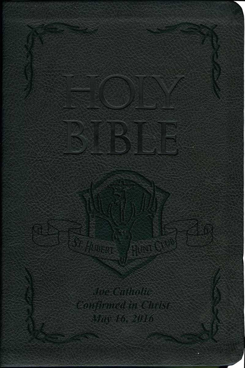 Laser Embossed Catholic Bible with St. Hubert Hunt Club Cover - Black NABRE