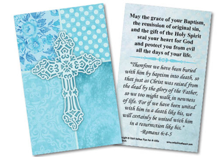 Carved Cross Baptism Holy Card