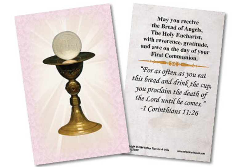 Chalice First Communion Pink Holy Card II