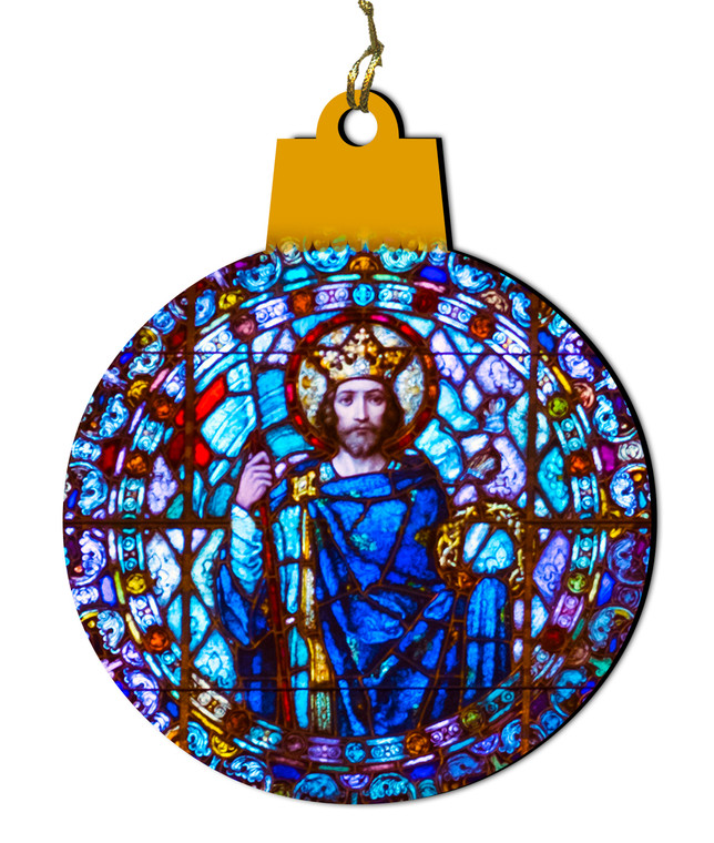 Christ the King Round Stained Glass Wood Ornament