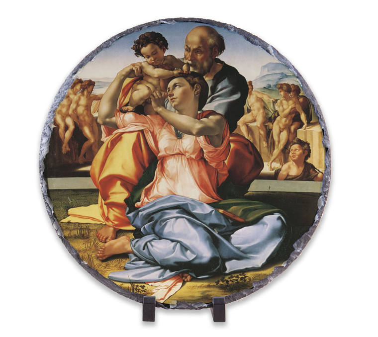 Holy Family by Michelangelo Round Slate Tile