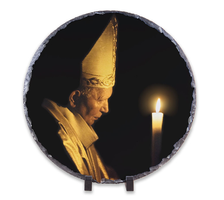 Pope John Paul II with Paschal Candle Round Slate Tile