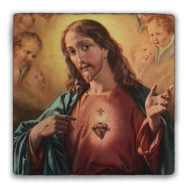 Sacred Heart of Jesus Square Tumbled Stone Tile