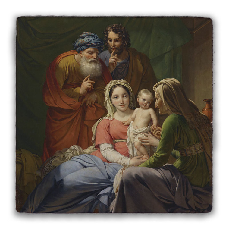 Holy Family with Grandparents Joachim and Anne Square Tumbled Stone Tile