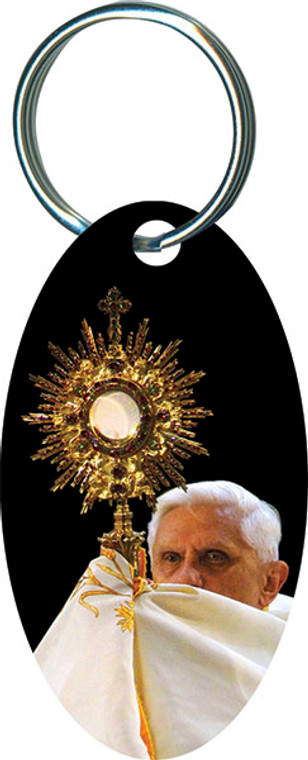 Pope Benedict XVI with Monstrance Oval Keychain