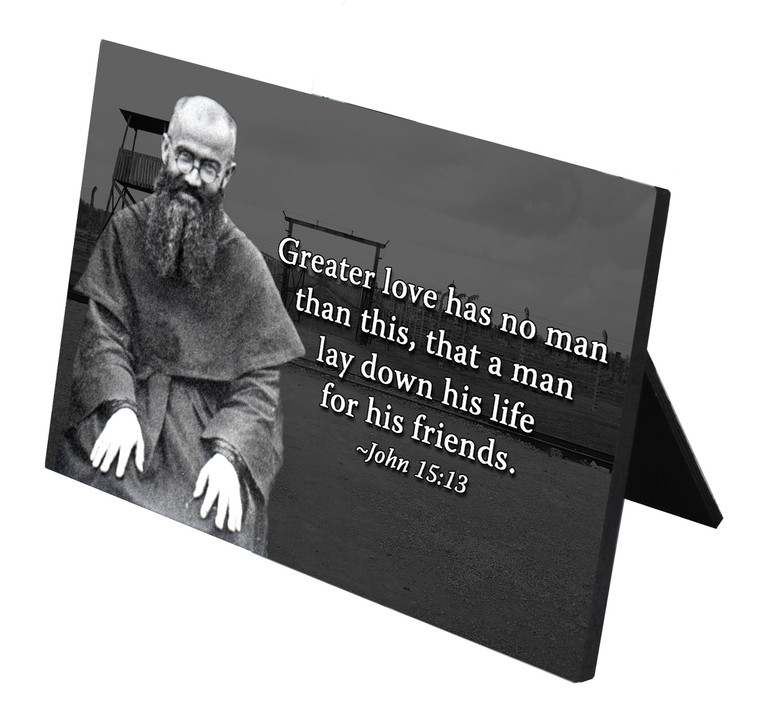 St. Maximilian Kolbe with Bible Verse Horizontal Desk Plaque