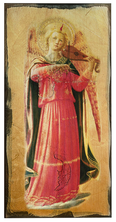Fra Angelico Angel with Violin Rustic Wood Plaque Fra Angelico Angel with Violin Rustic Wood Plaque