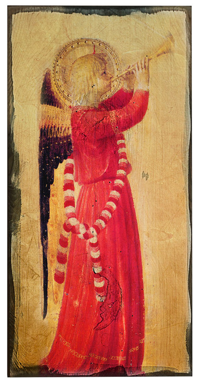 Fra Angelico Angel with Trumpet Rustic Wood Plaque