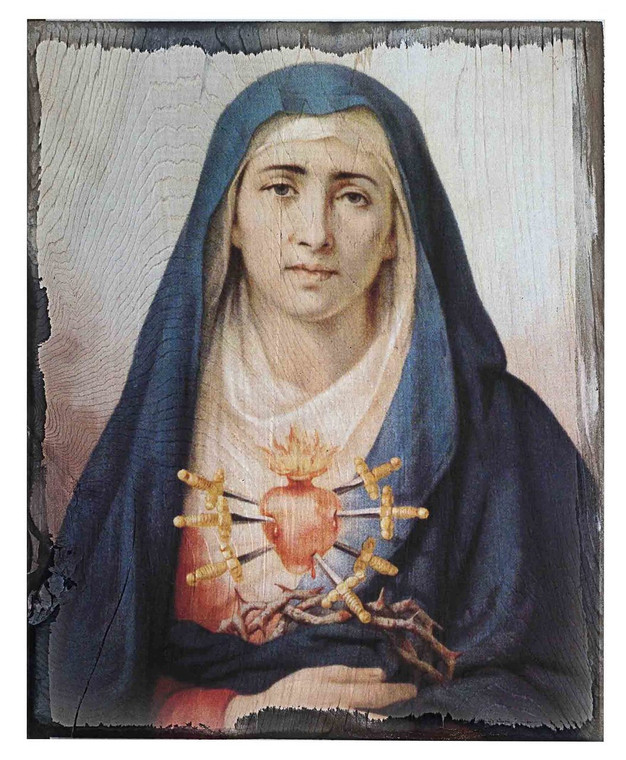 Sorrowful Mother Rustic Wood Plaque
