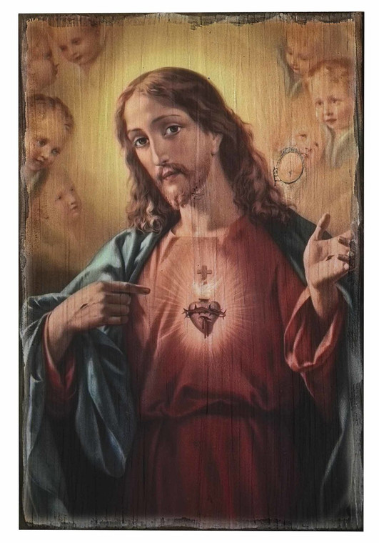 Sacred Heart of Jesus Rustic Wood Plaque