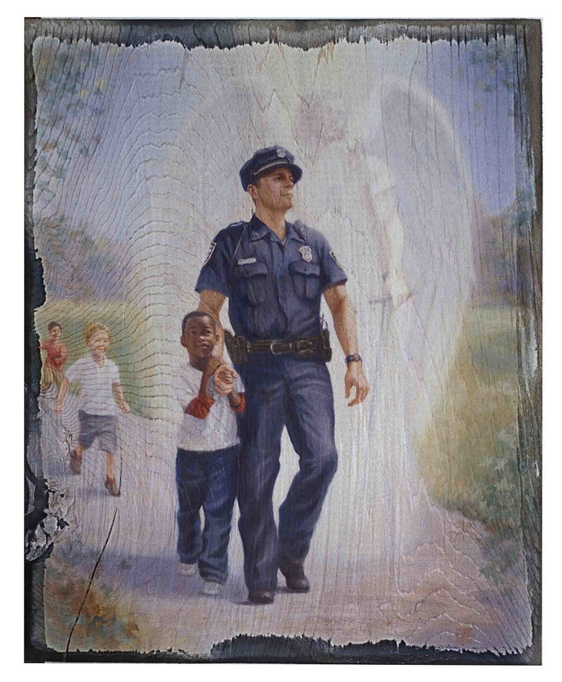 The Protector: Police Guardian Angel Rustic Wood Plaque