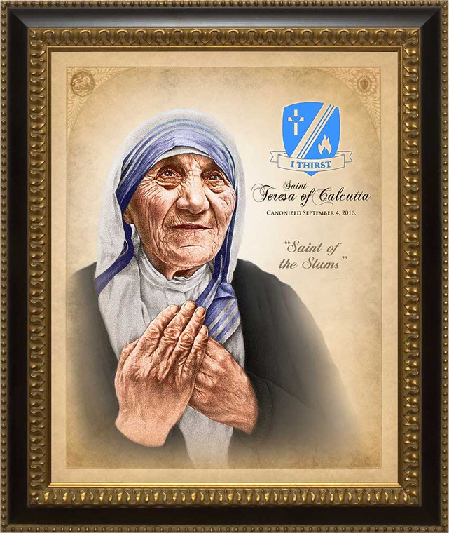 St. Teresa of Calcutta Commemorative Portrait: Ornate Black and Gold Frame