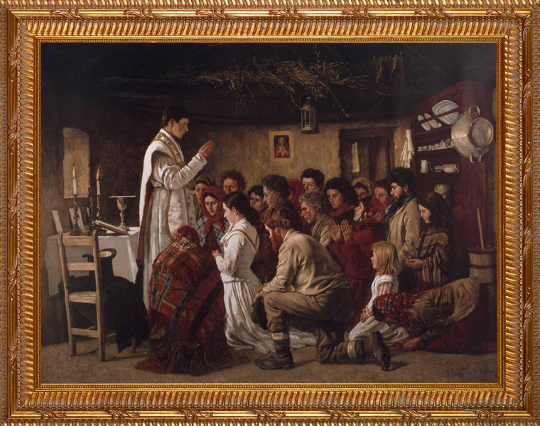 Mass in a Connemara Cabin - Gold Framed Art