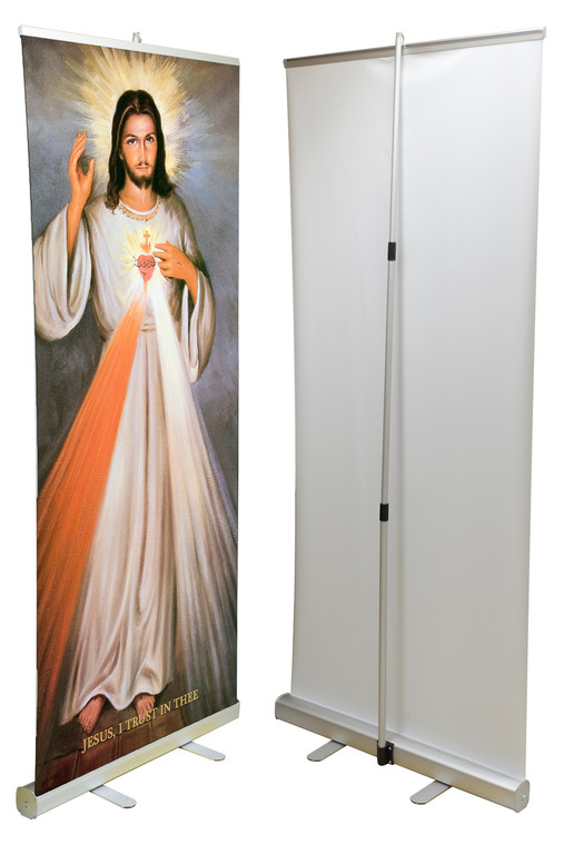 Divine Mercy with Sacred Heart Banner Stand Divine Mercy with Sacred Heart Banner Stand