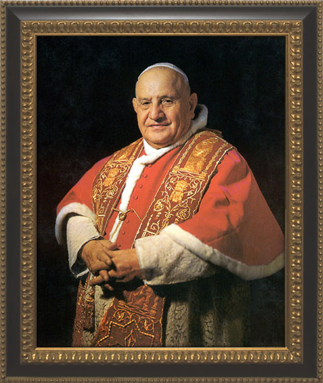 Pope John XXIII Sainthood Portrait: Ornate Black and Gold Frame