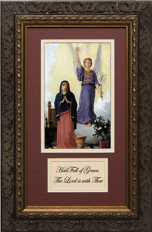 L'Annunciation Matted with Prayer - Ornate Dark Framed Art L'Annunciation Matted with Prayer - Ornate Dark Framed Art