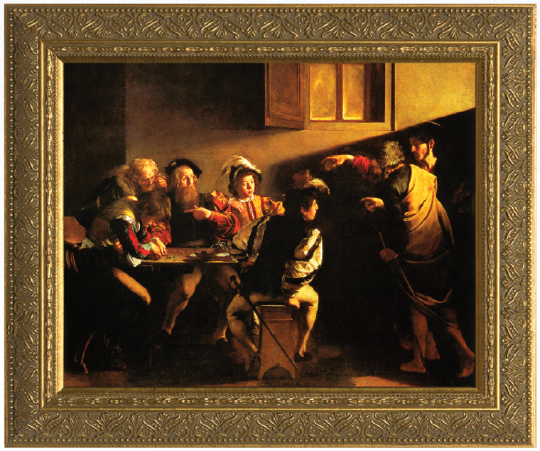 The Calling of St. Matthew (Caravaggio) - Standard Gold Framed Art
