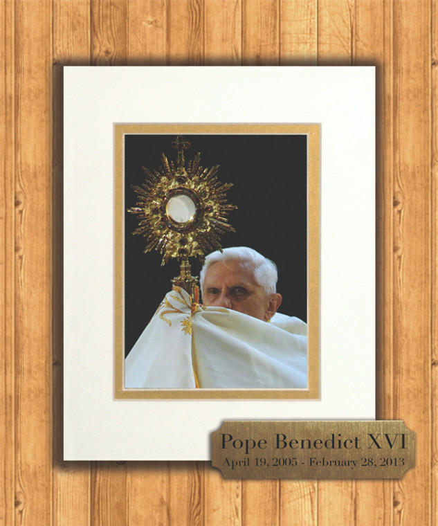 Pope Benedict with Monstrance 8x10 Matted Print with Commemorative Plate
