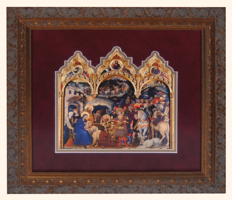 Adoration of the Magi (Burgundy) Matted Triptych Art