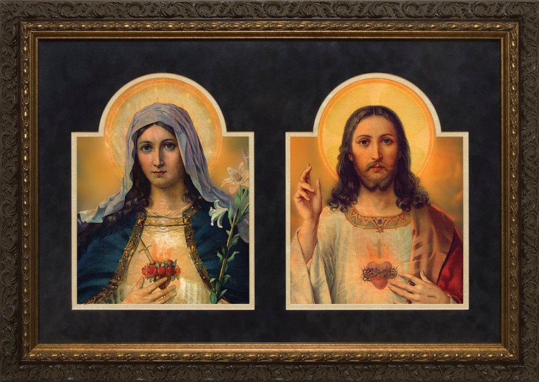 Antique Sacred & Immaculate Hearts Framed Art
