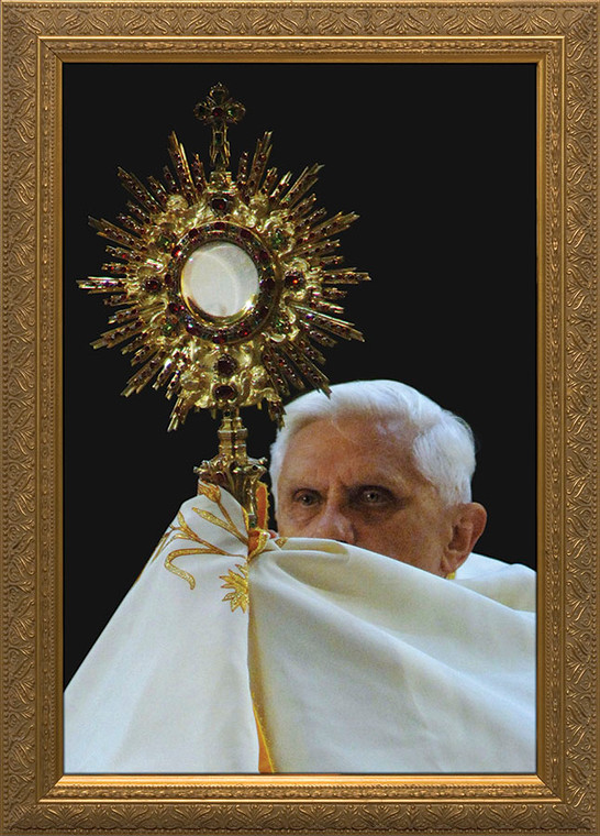 Pope Benedict with Monstrance - Gold Framed Art