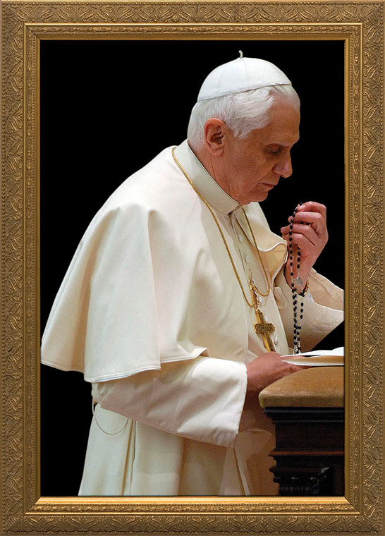 Pope Benedict Praying Rosary - Gold Framed Art