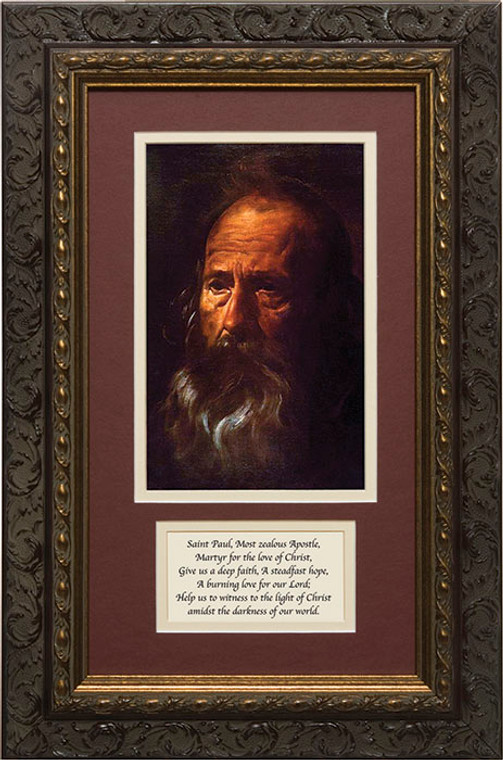 St. Paul (Portrait) by Velazquez Matted with Prayer - Ornate Dark Framed Art