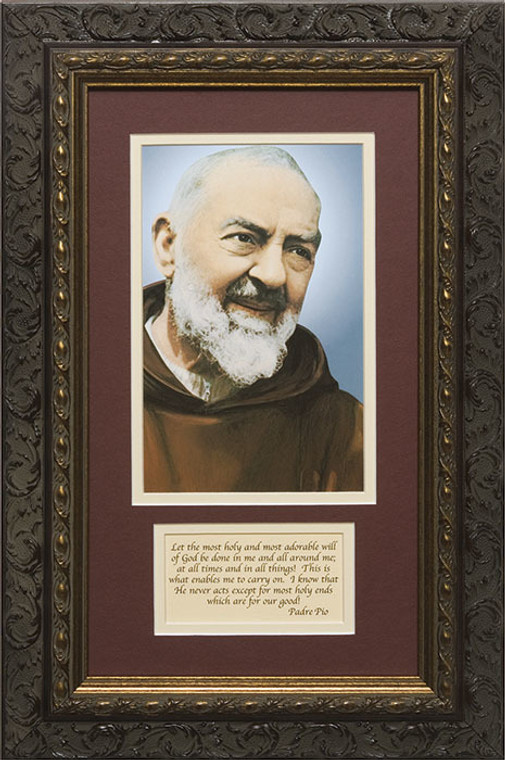 St. Padre Pio Matted with Prayer - Ornate Dark Framed Art St. Padre Pio Matted with Prayer - Ornate Dark Framed Art